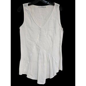Cut Loose 100% Linen Tunic Top Sz Small Lagenlook Sleeveless Blouse White Resort